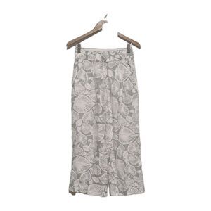 Tahari Linen Wide Leg Cropped Pants S Sage White Tropical Leaf Pockets